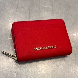 Michael Kors Red Wallet with Gold Zipper